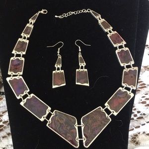 Purple enamel fashion necklace & earrings 16”